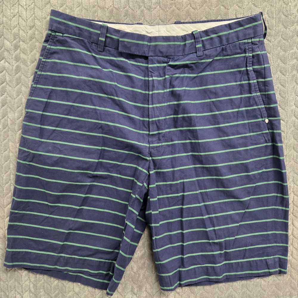 RLX Ralph Lauren Chino Shorts Mens Sz 34* Blue Green Striped Stretch Golf Casual